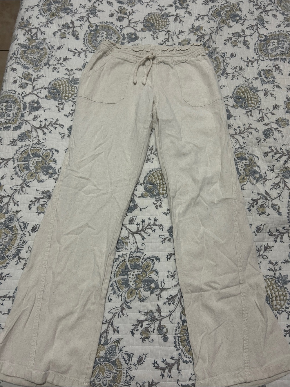 Cream Drawstring Wide-Leg Women’s Pants